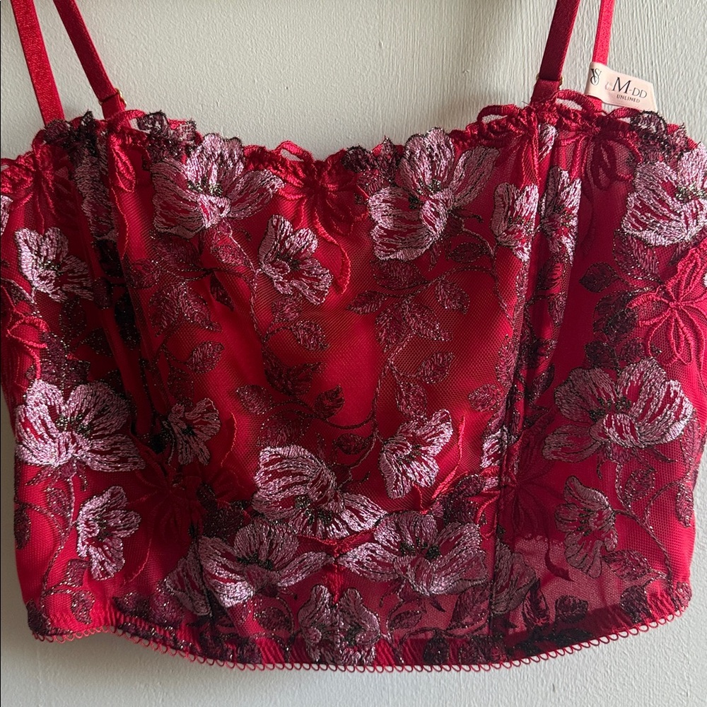 Victoria's Secret Red Lace-Trim Corset Inspired Top - Picture 3 of 5